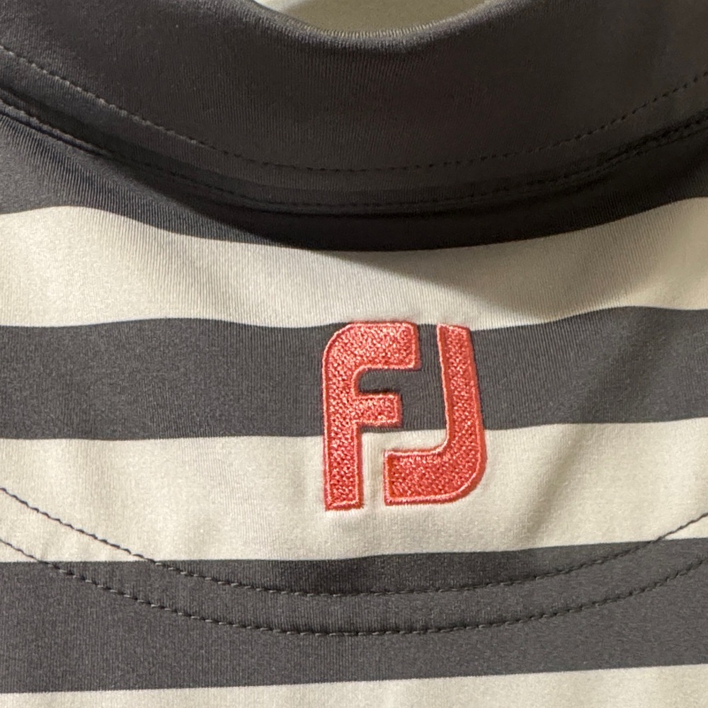 FootJoy Gray and Salmon Striped Polo Shirt - Picture 5 of 5